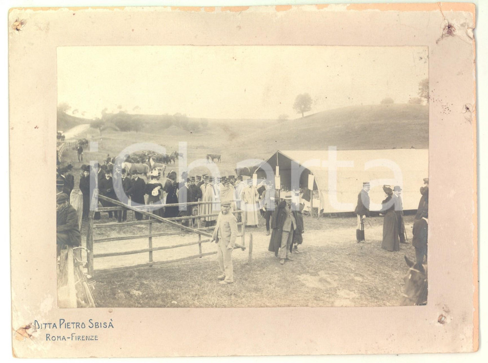 Fotografia d epoca originale 1898 AREA DI ROMA Gara IPPICA Ufficiali e borghesi al rinfresco Foto SBISA 1