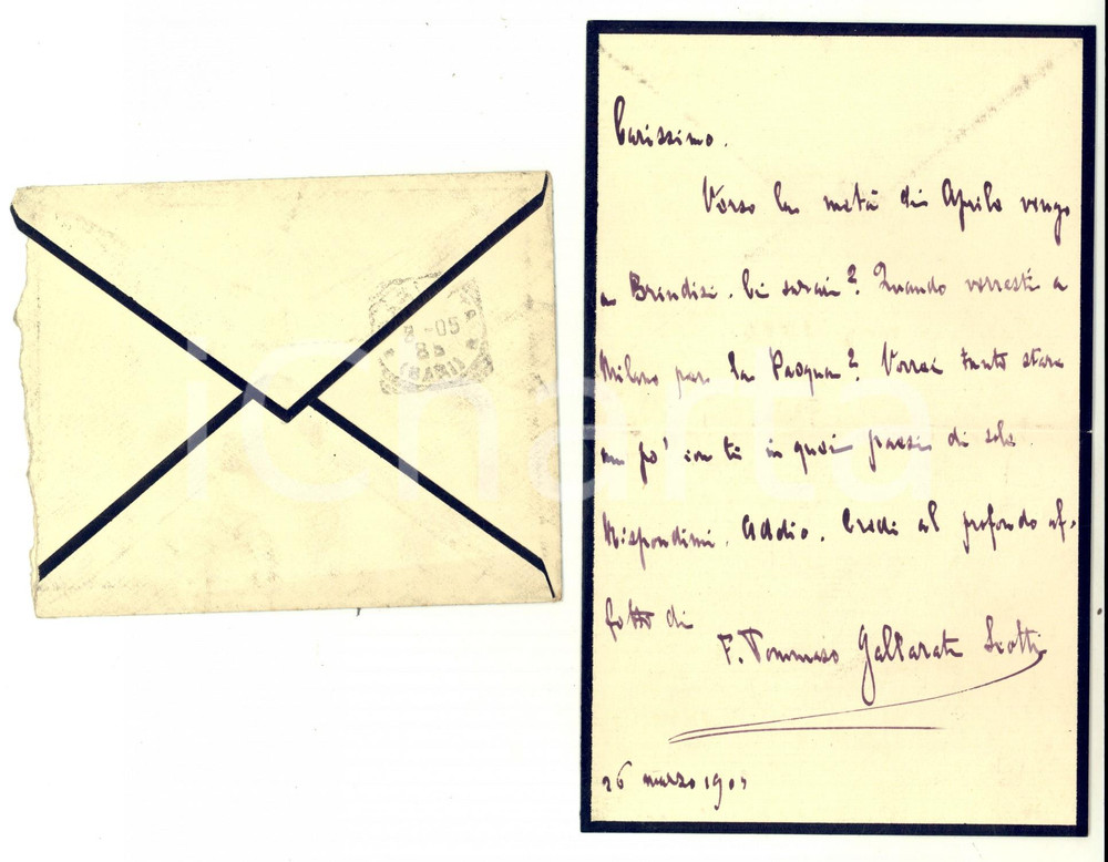 Autografo originale 1905 MILANO Tommaso GALLARATI SCOTTI promette visita a un amico  Autografo 1
