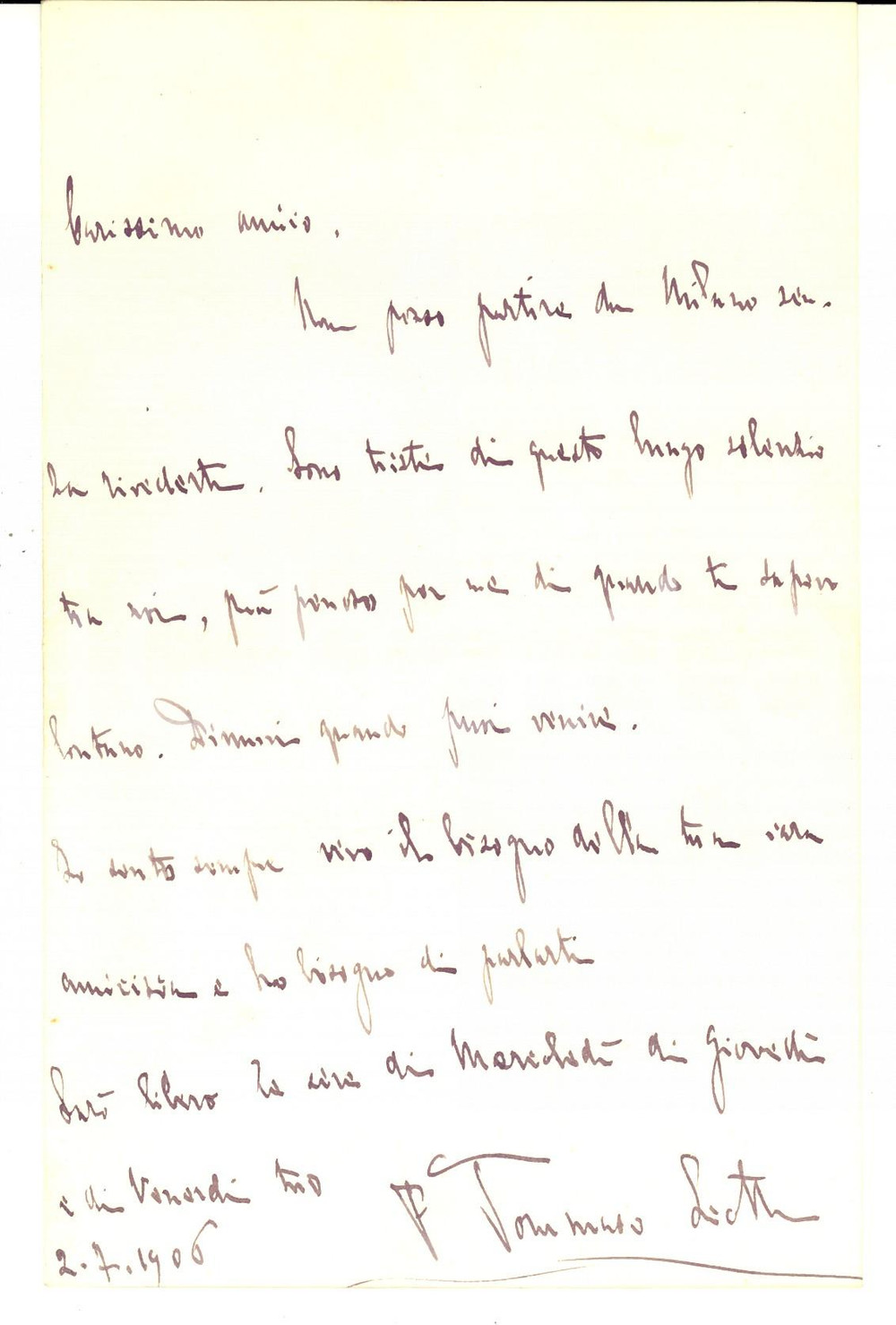 1906 MILANO Tommaso GALLARATI SCOTTI invita un amico lontano *Autografo