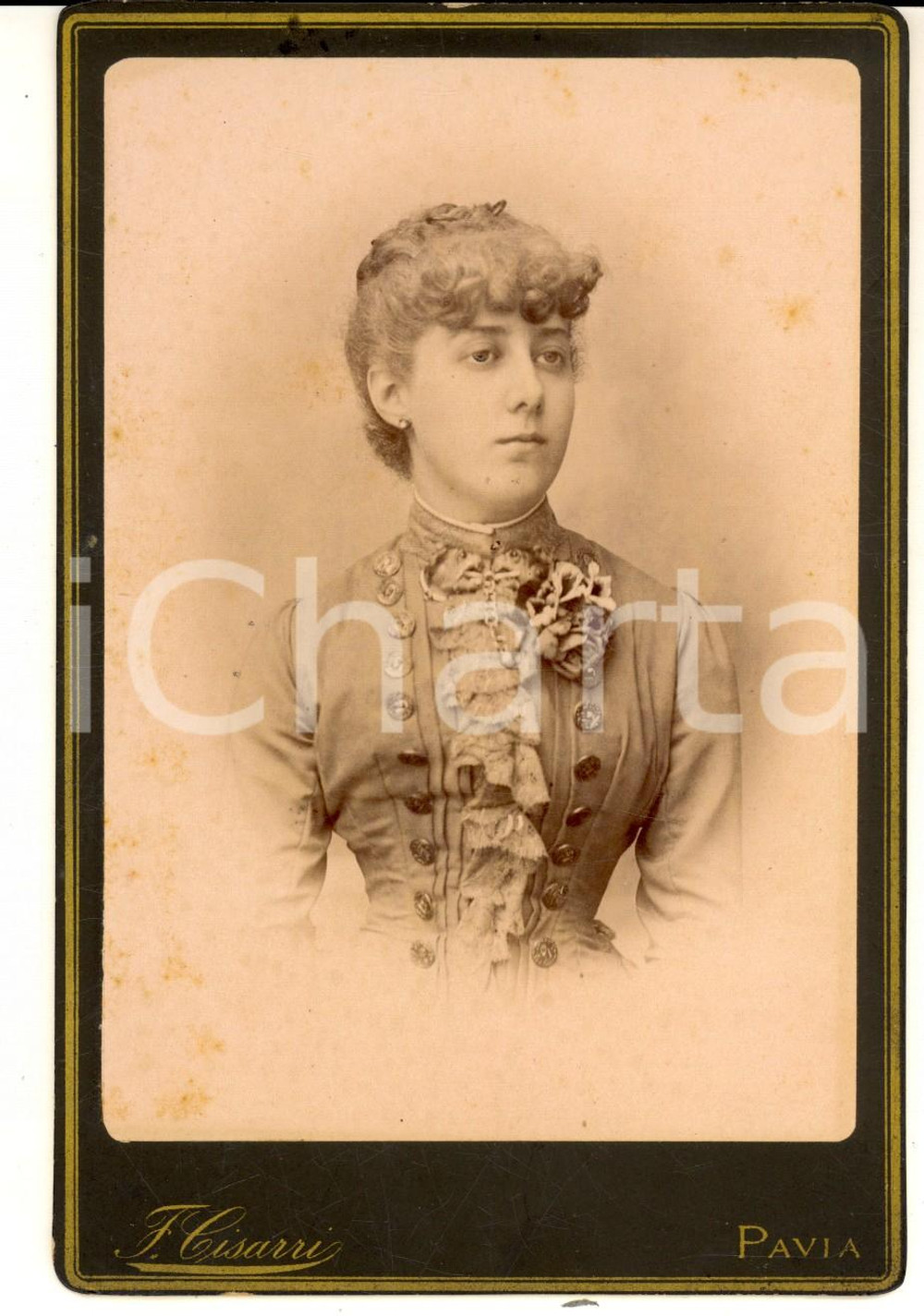Fotografia d epoca originale 1880 ca PAVIA Ritratto di giovane donna con fiore al petto  Foto F. CISARRI 1