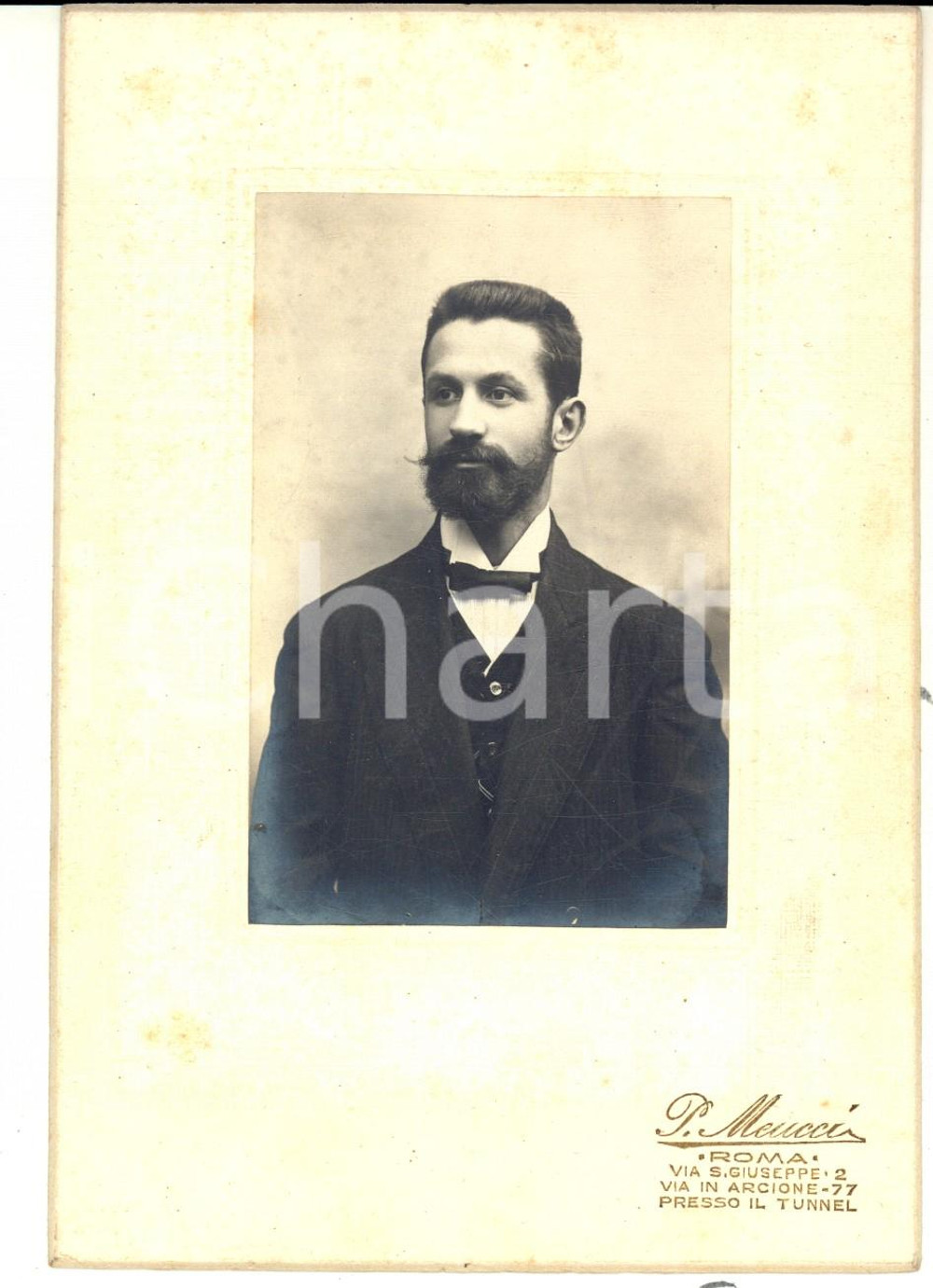 Fotografia d epoca originale 1908 ROMA Ritratto di giovane della famiglia MAZZERI Foto P. MEUCCI con dedica 1