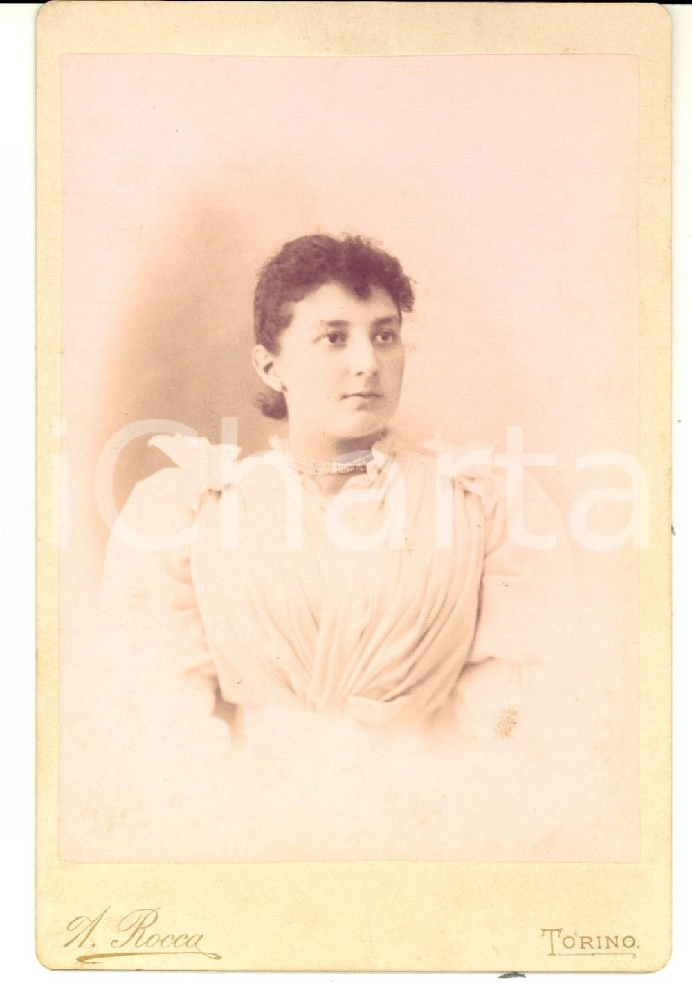 Fotografia d epoca originale 1890 ca TORINO Ritratto di Sofia MAZZERI  Fotografia A. ROCCA con dedica 1