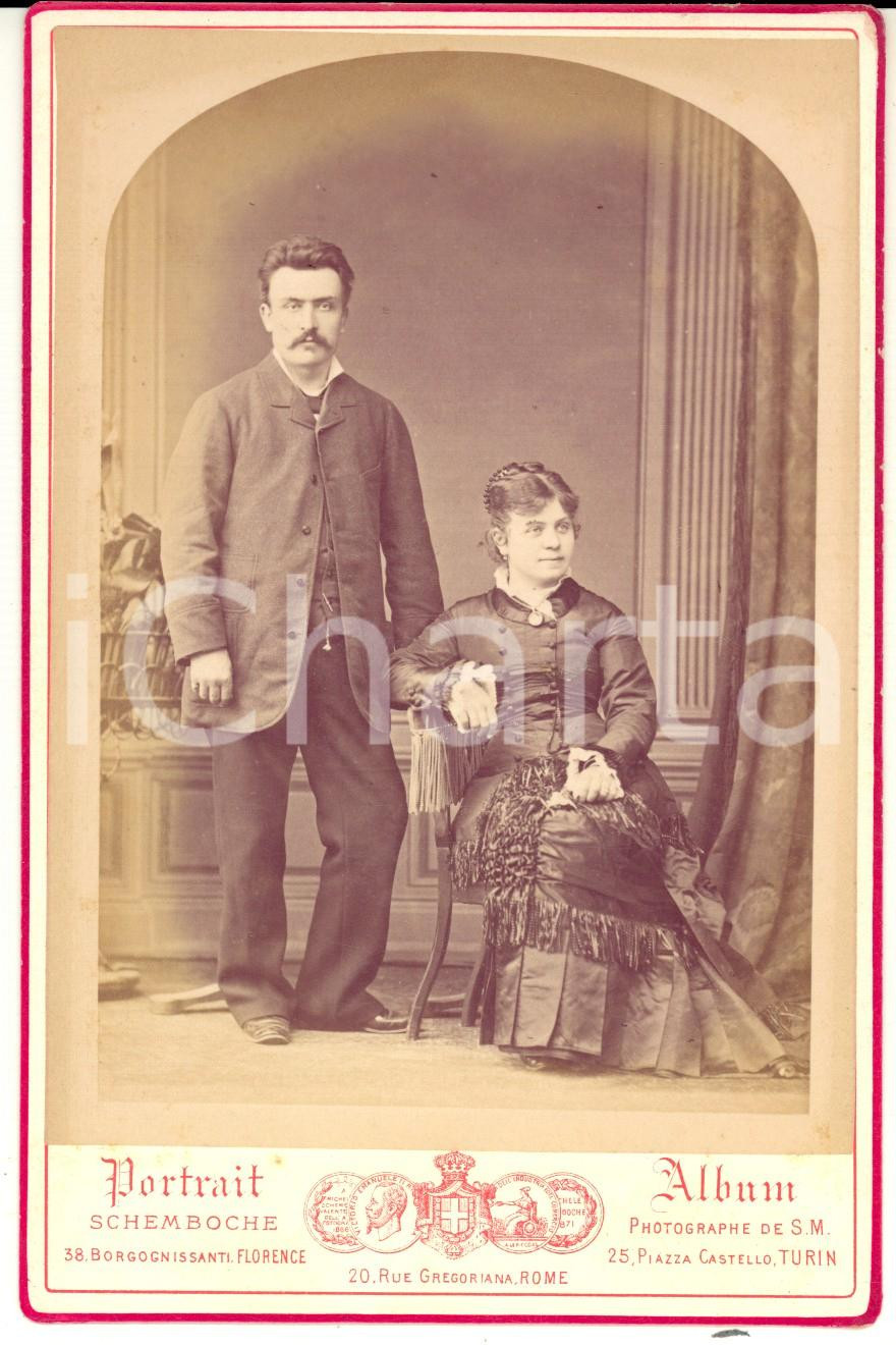 Fotografia d epoca originale 1870 ca TORINO Ritratto di una coppia di sposi  Foto SCHEMBOCHE 11x16 cm 1