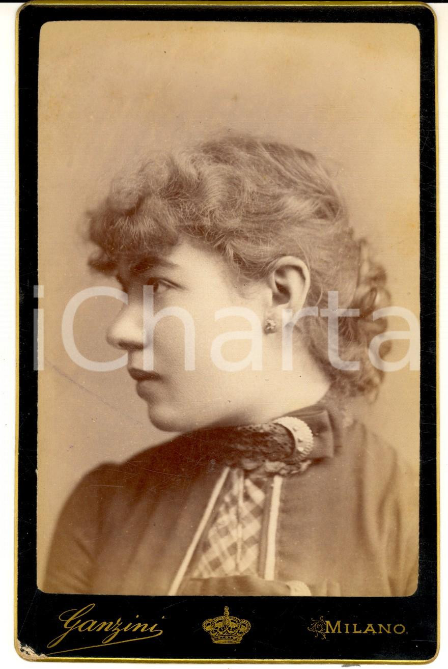 Fotografia d epoca originale 1880 ca MILANO Ritratto di fanciulla di profilo  Foto GANZINI 11x16 1