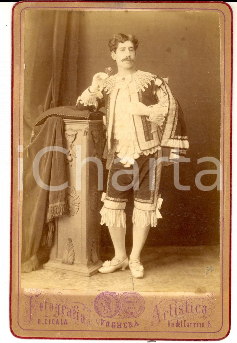 Fotografia d epoca originale 1870 ca VOGHERA Ritratto cantante lirico in costume di scena  Foto RARA CICALA 1