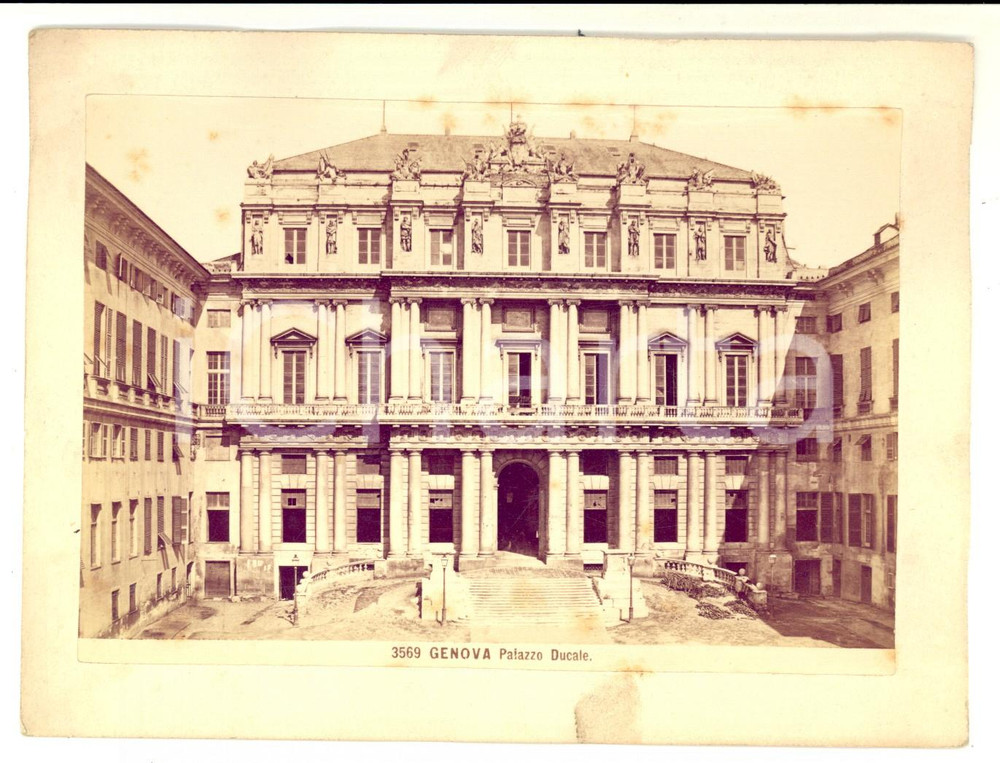 Fotografia d epoca originale 1880 ca GENOVA Facciata del Palazzo Ducale  Fotografia BROGI 17x13 cm 1