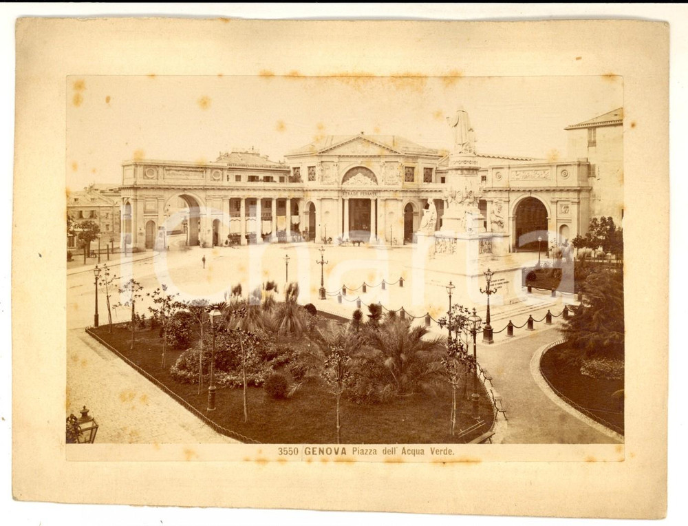 Fotografia d epoca originale 1880 ca GENOVA Piazza ACQUAVERDE  Stazione Piazza Principe  Foto BROGI 17x13 1