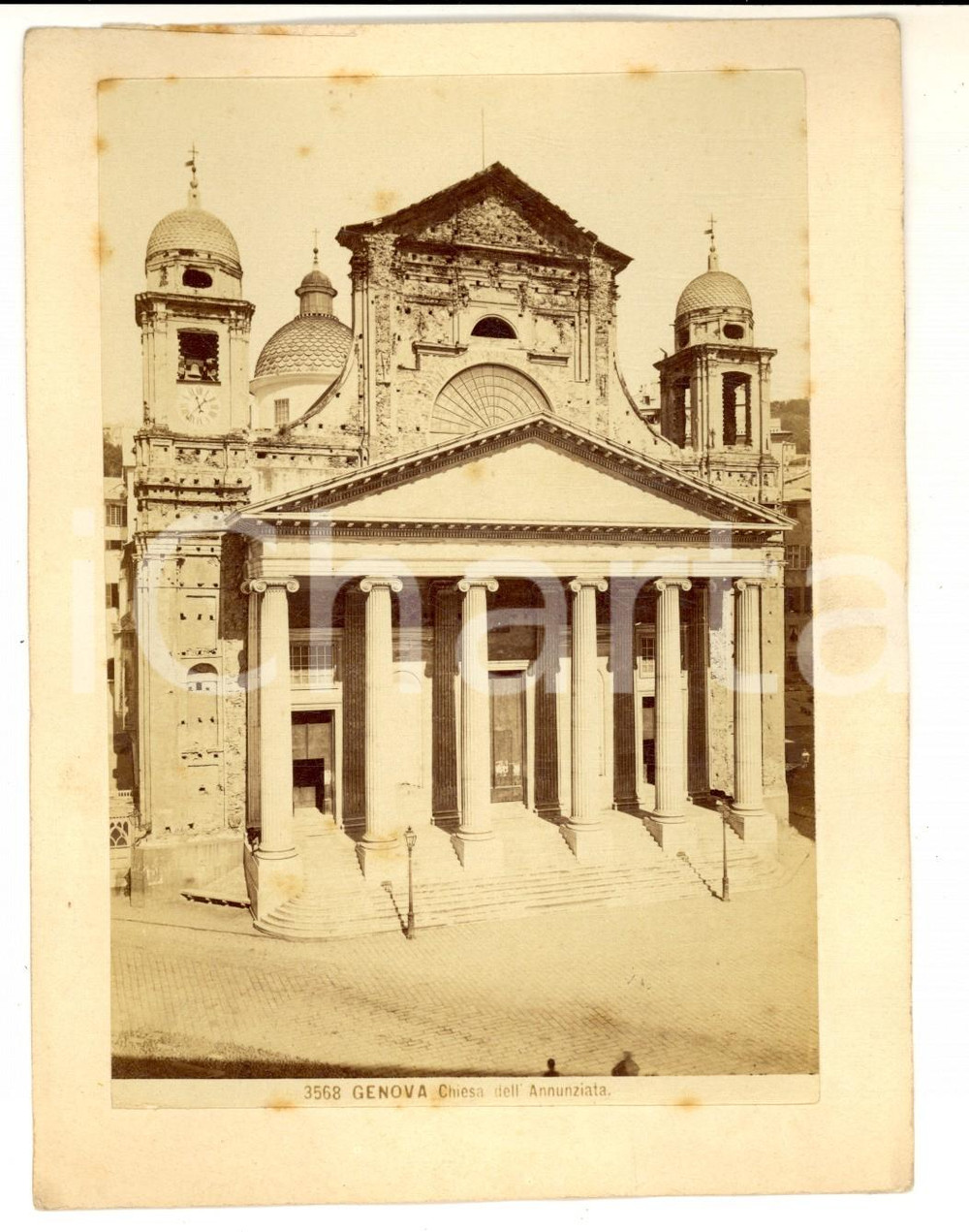 Fotografia d epoca originale 1880 ca GENOVA Facciata della Chiesa dell Annunziata  Fotografia BROGI 13x17 cm 1