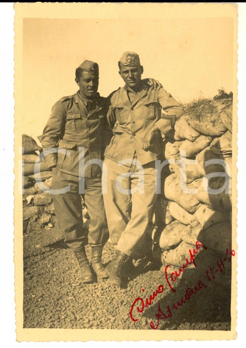 Fotografia d epoca originale 1936 AOI ASMARA Ufficiale di artiglieria Dino CANEPA con un commilitone Foto 1