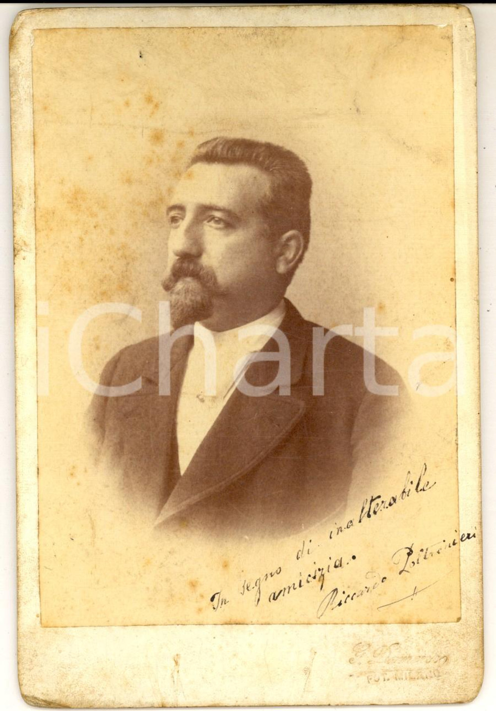 Fotografia d epoca originale 1890 ca MILANO Ritratto di Riccardo POLTRONIERI  Fotografia DAMENO 11x16 cm 1