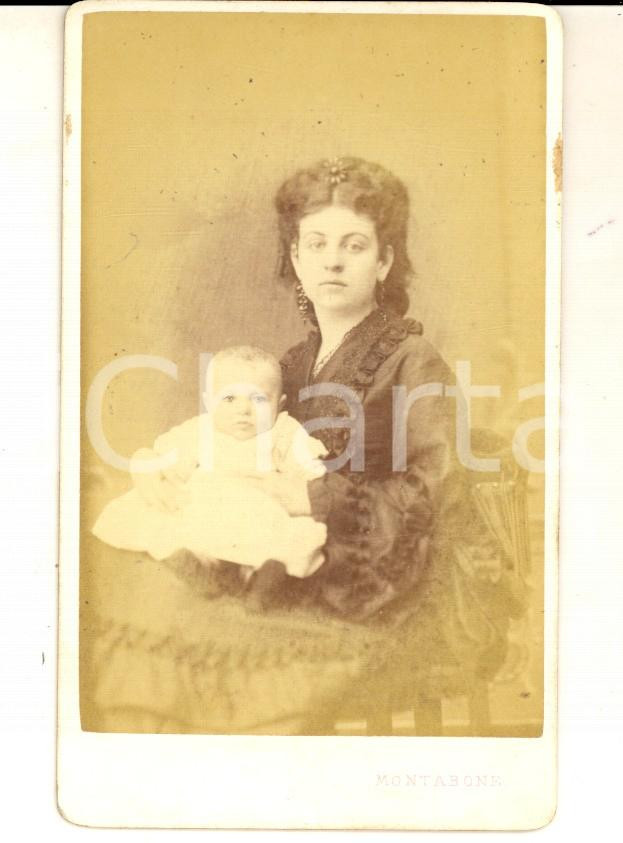 Fotografia d epoca originale 1880 ca TORINO Ritratto nobildonna con figlio neonato  Foto MONTABONE CDV 1