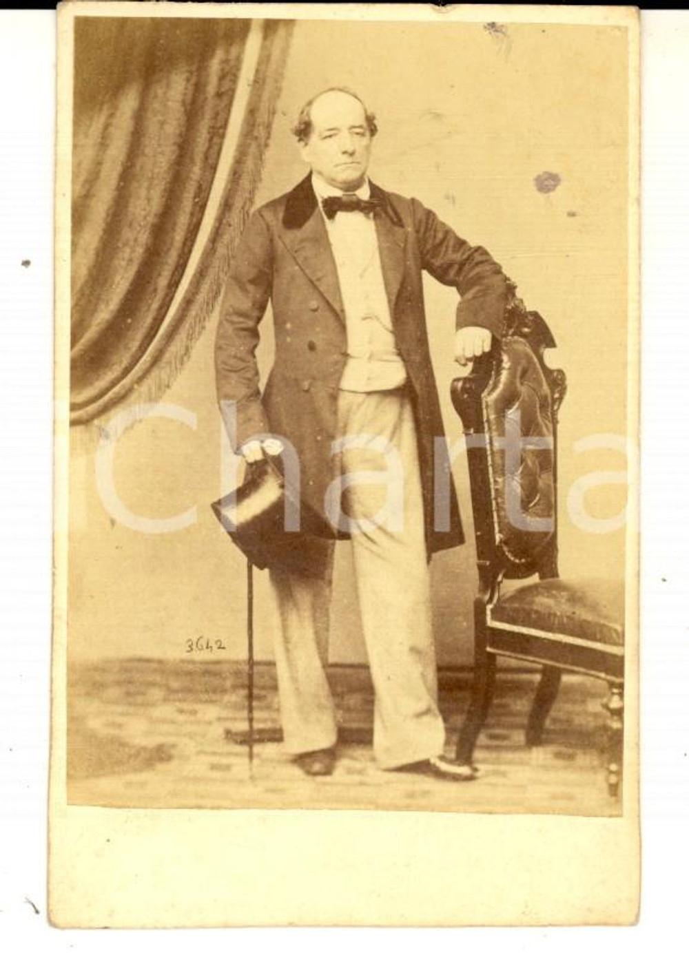 Fotografia d epoca originale 1870 ca MILANO Ritratto del duca SERBELLONI con cilindro Foto CDV 1