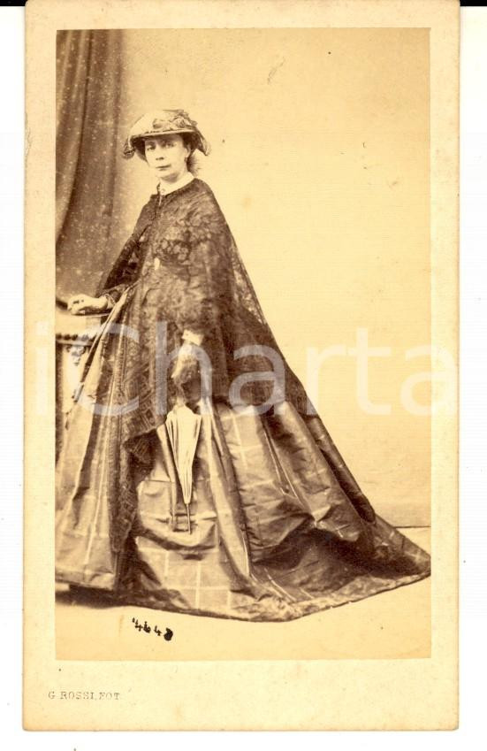 Fotografia d epoca originale 1870 ca MILANO Ritratto duchessa SERBELLONI con parasole Foto Giulio ROSSI CDV 1