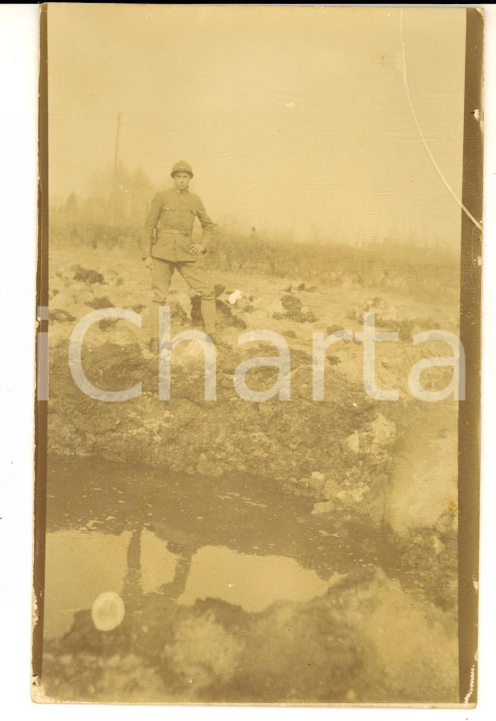 Fotografia d epoca originale 1918 WW1 ZONA DI GUERRA Sottotenente Giuseppe MASSABO  al fronte  Foto 8x13 1
