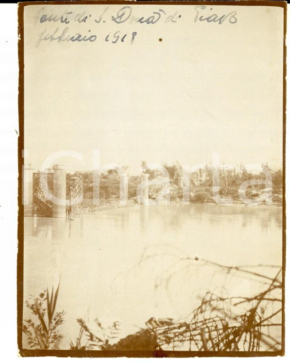 Fotografia d epoca originale 1918 WW1 SAN DONA  DI PIAVE Ponte distrutto dalla guerra Foto 8x10 cm 1