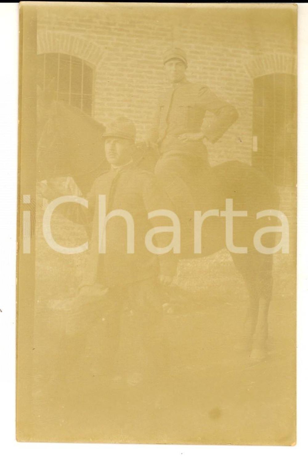 Fotografia d epoca originale 1918 WW1 TREVISO Sottoten. Giuseppe MASSABO  con un compagno e un asino Foto 1