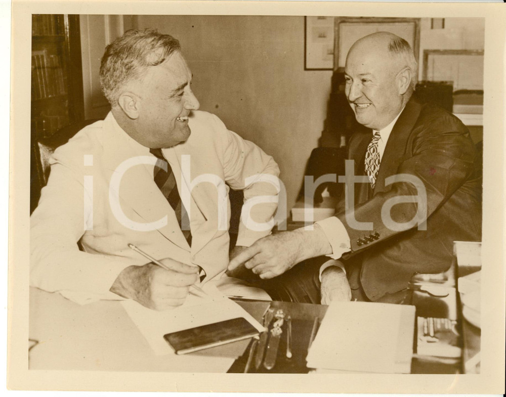 Fotografia d epoca originale 1940 NEW YORK Franklin D. ROOSEVELT General James FARLEY during their conference 1