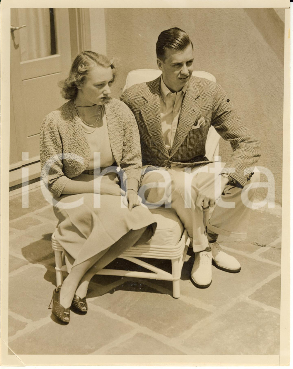 Fotografia d epoca originale 1938 NAHANT  John ROOSEVELT and his fiancee Anne CLARK  Photo 18x13 cm 1
