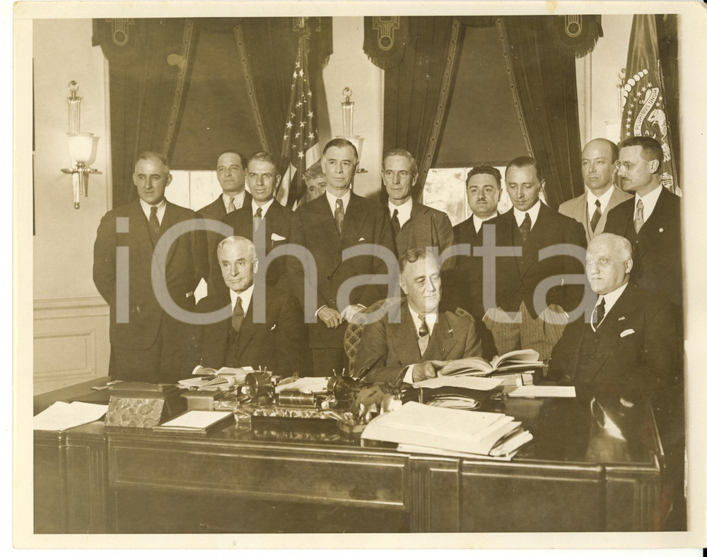 Fotografia d epoca originale 1933 WASHINGTON President Franklin ROOSEVELT with Italian minister Guido JUNG 1