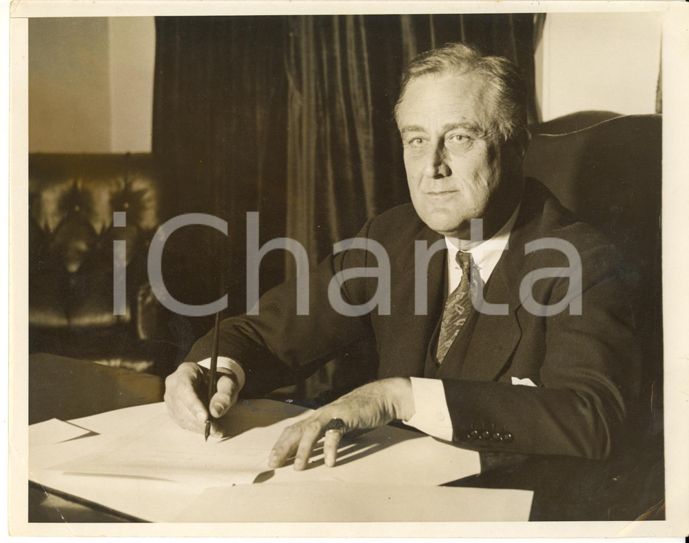 Fotografia d epoca originale 1933 WASHINGTON White House  Franklin ROOSEVELT signing the BEER BILL Photo 1