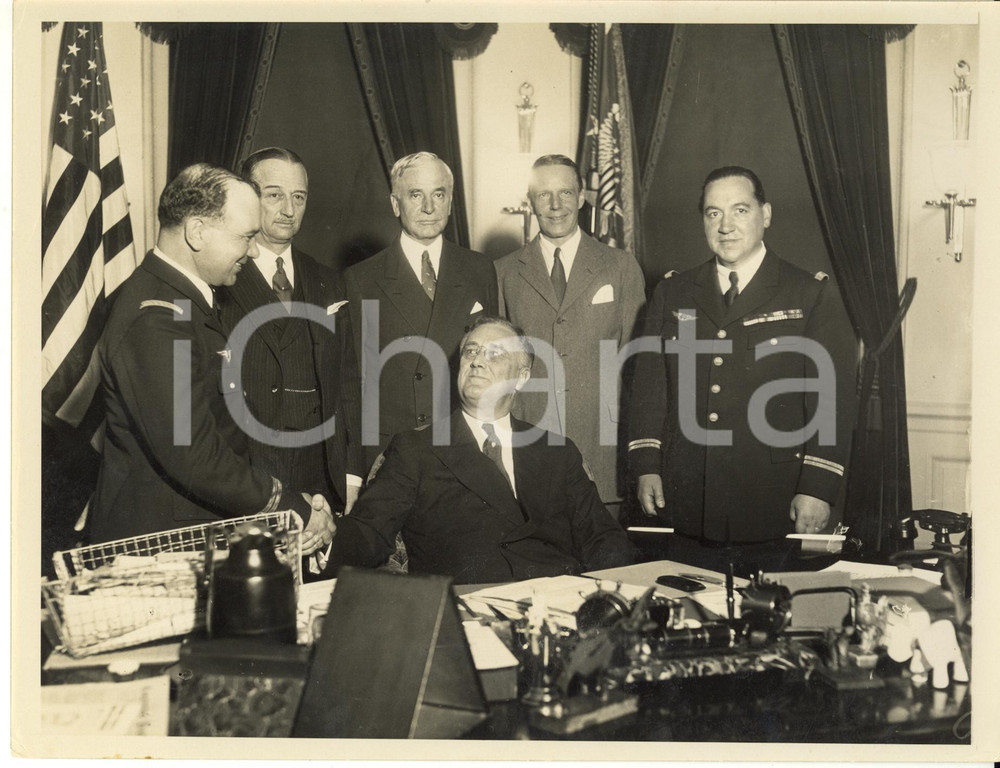 Fotografia d epoca originale 1934 WASHINGTON Franklin ROOSEVELT with flyers who made the crossing of Atlantic 1