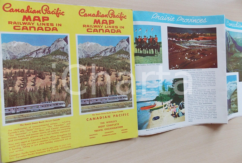 Materiale pubblicitario d’epoca 1960 ca CANADIAN PACIFIC Map railway lines in Canada Pieghevole ILLUSTRATO 1