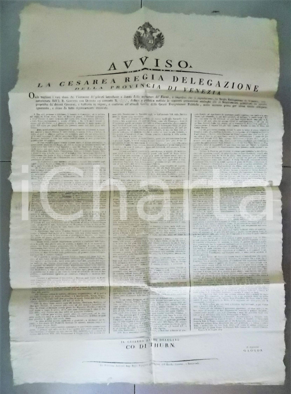 Documento originale, autentico 1819 VENEZIA Contro gli abusi dei privati sugli argini dei fiumi  Manifesto 1