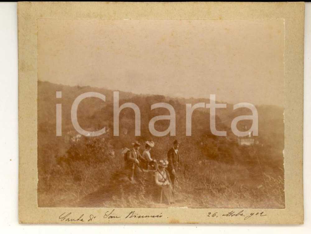 Fotografia d epoca originale 1902 SAN BONONIO BI Escursionisti durante una pausa  Foto VINTAGE 12x9 cm 1
