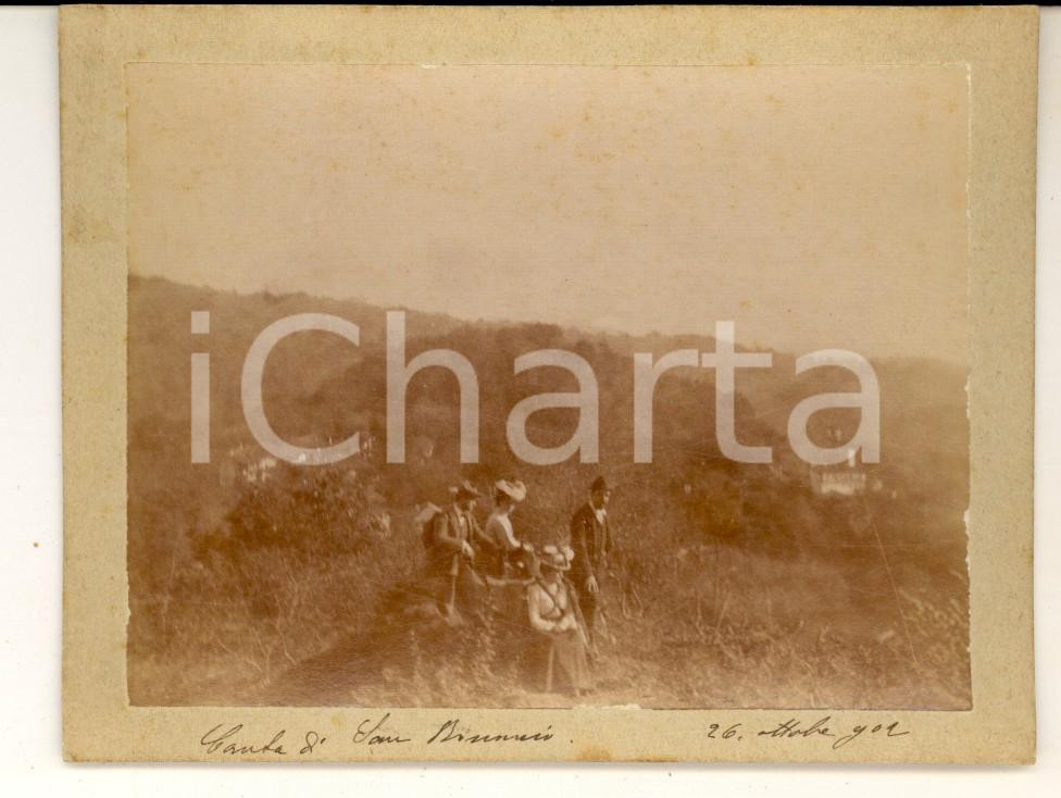Fotografia d epoca originale 1902 SAN BONONIO BI Escursionisti durante una pausa  Foto VINTAGE 12x9 cm 1