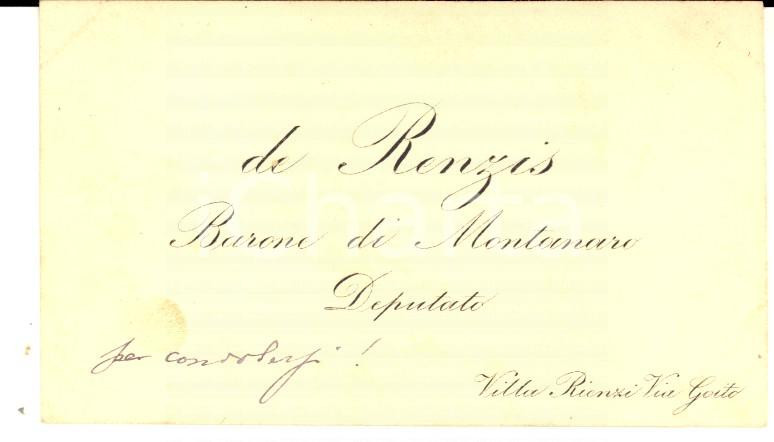 Autografo originale 1890 ca On. Francesco DE RENZIS Barone di Montanaro  Biglietto autografo 1