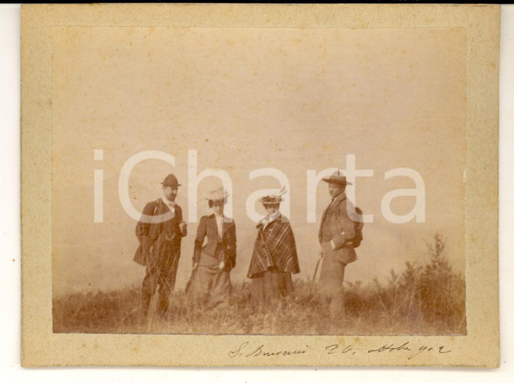 Fotografia d epoca originale 1902 SAN BONONIO BI Escursionisti durante una pausa  Foto VINTAGE 12x9 1
