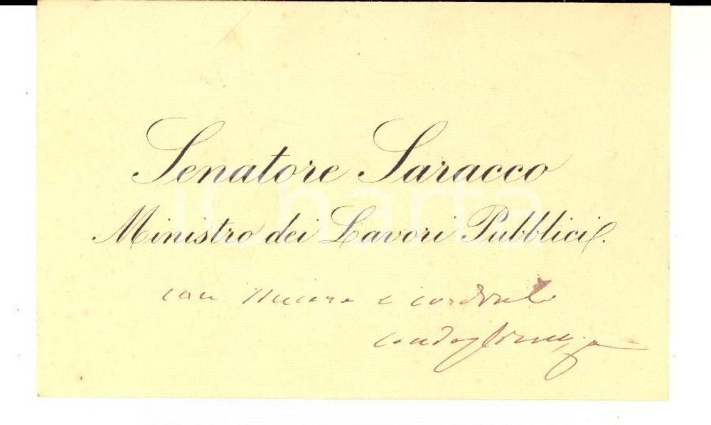 Autografo originale 1895 ca ROMA Condoglianze senatore Giuseppe SARACCO  Biglietto autografo 1