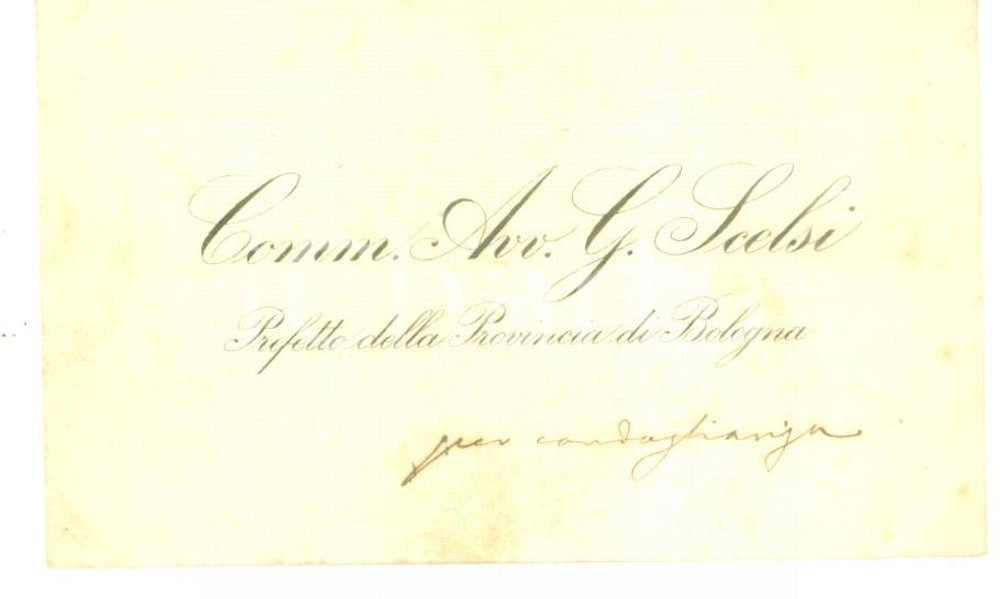 Autografo originale 1890 ca BOLOGNA Condoglianze prefetto Giacinto SCELSI  Biglietto autografo 1