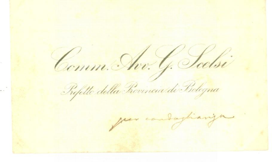Autografo originale 1890 ca BOLOGNA Condoglianze prefetto Giacinto SCELSI  Biglietto autografo 1