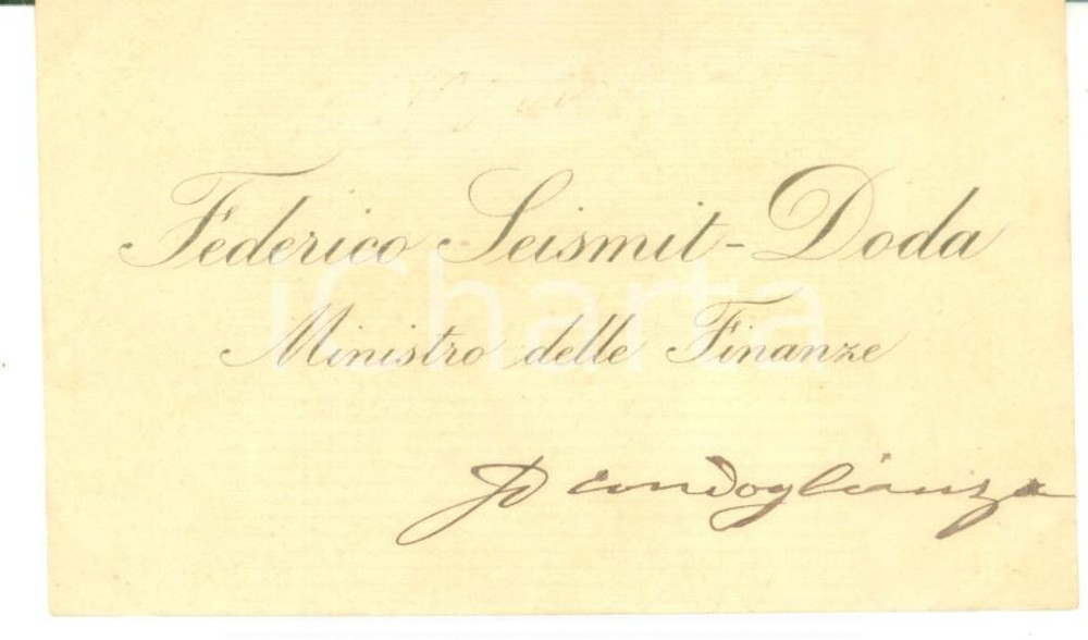 Autografo originale 1878 ROMA Ministro Federico SEISMIT DODA  Biglietto da visita autografo 1