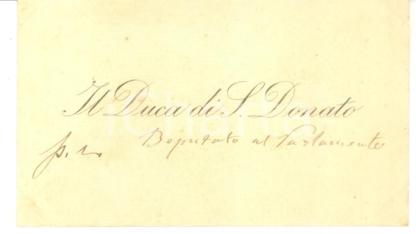 Autografo originale 1890 ca On. Gennaro SAMBIASE SANSEVERINO di SAN DONATO  Biglietto autografo 1