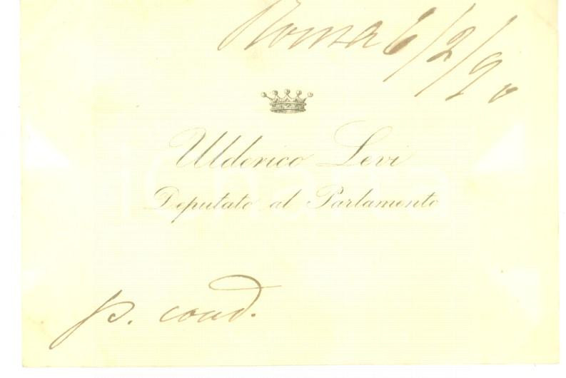 Autografo originale 1890 ROMA Condoglianze on. Ulderico LEVI  Biglietto da visita autografo 1