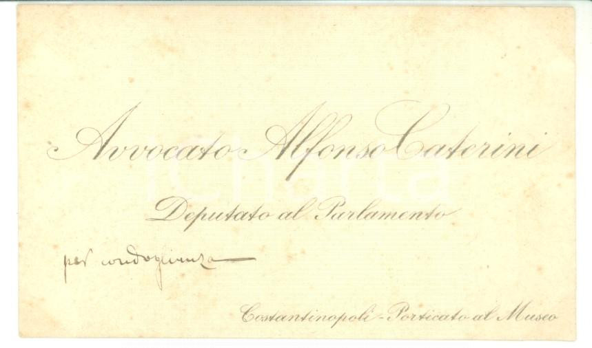 Autografo originale 1890 ca NAPOLI Condoglianze on. Alfonso CATERINI  Biglietto da visita autografo 1