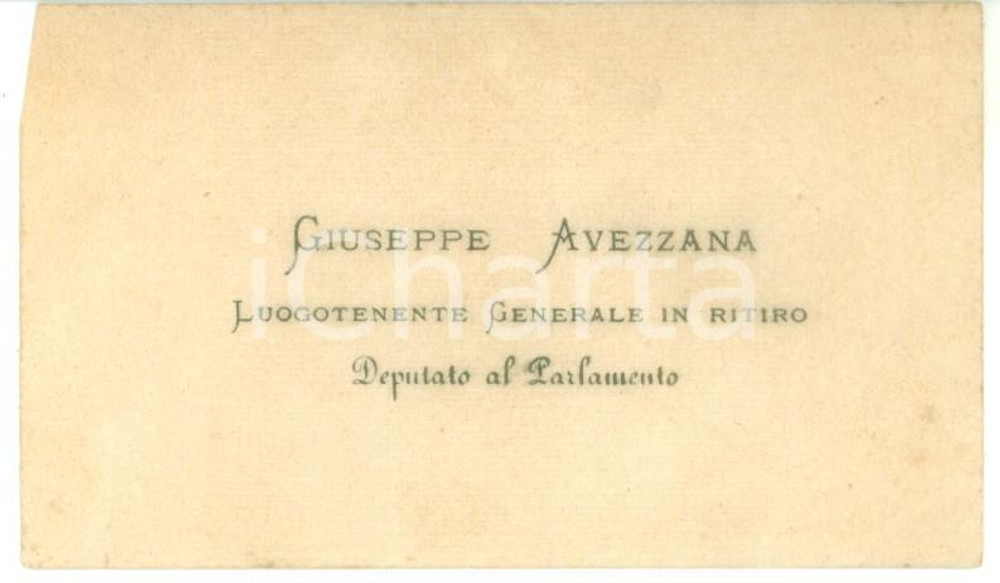 Oggetto da collezione cartaceo 1870 ca ROMA Biglietto da visita del deputato al Parlamento Giuseppe AVEZZANA 1