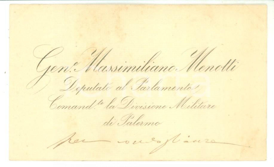 Autografo originale 1880 ca PALERMO Condoglianze on. Massimiliano MENOTTI  Biglietto autografo 1