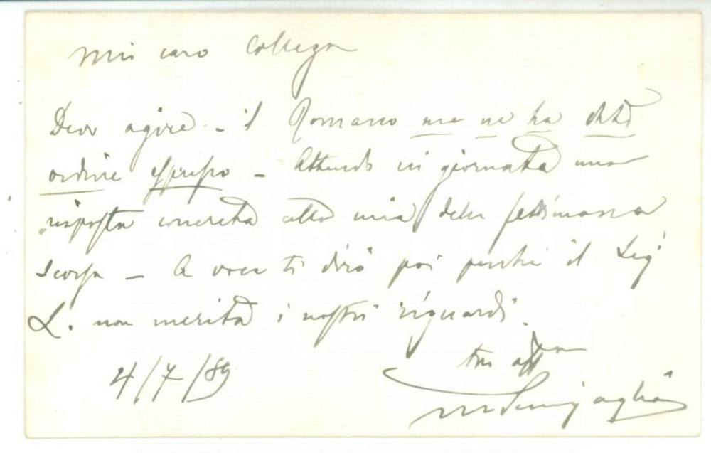 Autografo originale 1889 PADOVA Biglietto da visita avvocato Massimiliano SENIGAGLIA  Autografo 1
