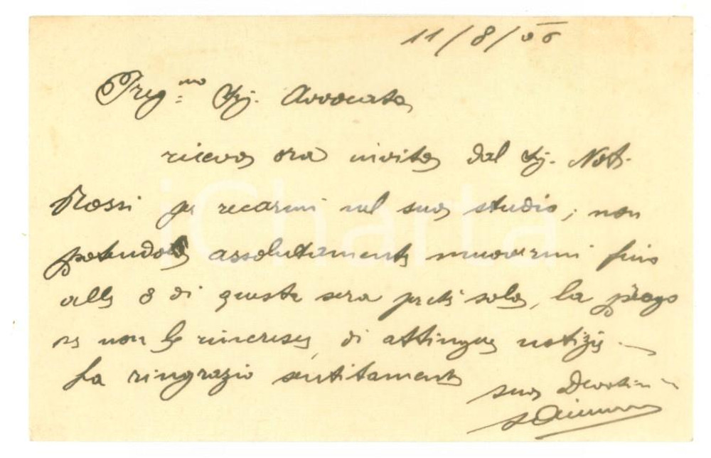 Autografo originale 1906 PADOVA Biglietto Antonio OLIVATO vicecassiere Banca Popolare  Autografo 1