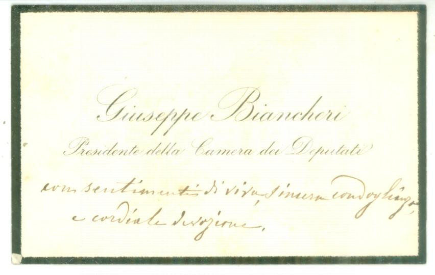 Autografo originale 1890 ca ROMA Biglietto on. Giuseppe BIANCHERI presidente della Camera Autografo 1