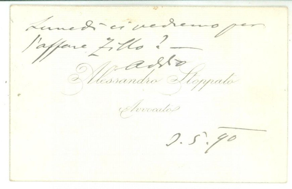 Autografo originale 1890 PADOVA Biglietto da visita avv. Alessandro STOPPATO  Autografo 1