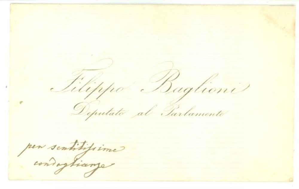 Autografo originale 1890 ca ROMA Biglietto da visita del deputato Filippo BAGLIONI  Autografo 1