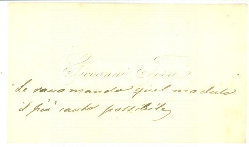 Autografo originale 1900 ca PADOVA ? Giovanni TORRE  Biglietto da visita con messaggio autografo 1
