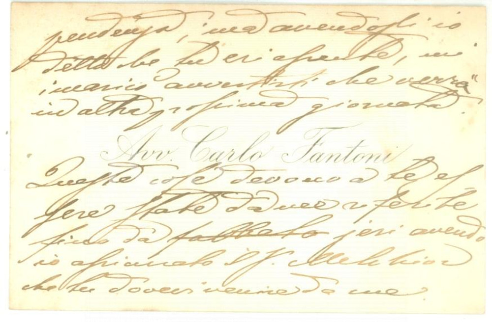 Autografo originale 1899 PADOVA  Biglietto da visita dell avvocato Carlo FANTONI  Autografo 1