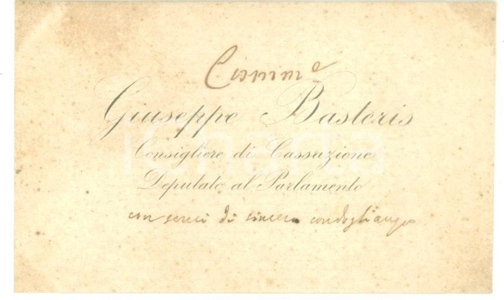 Autografo originale 1880 ca ROMA Condoglianze on. Giuseppe BASTERIS  Biglietto da visita autografo 1