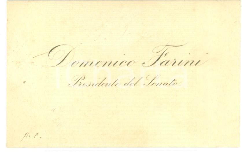 Autografo originale 1890 ca ROMA Condoglianze on. Domenico FARINI presidente del Senato  Biglietto 1