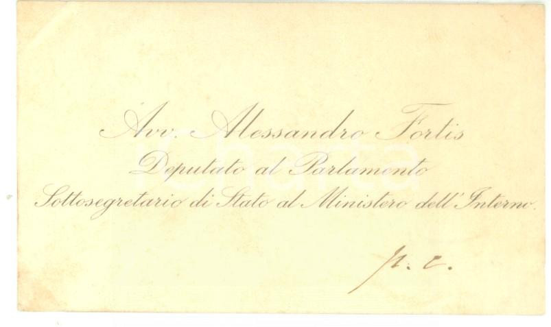 Autografo originale 1890 ca ROMA Biglietto da visita sottosegretario Alessandro FORTIS Autografo 1